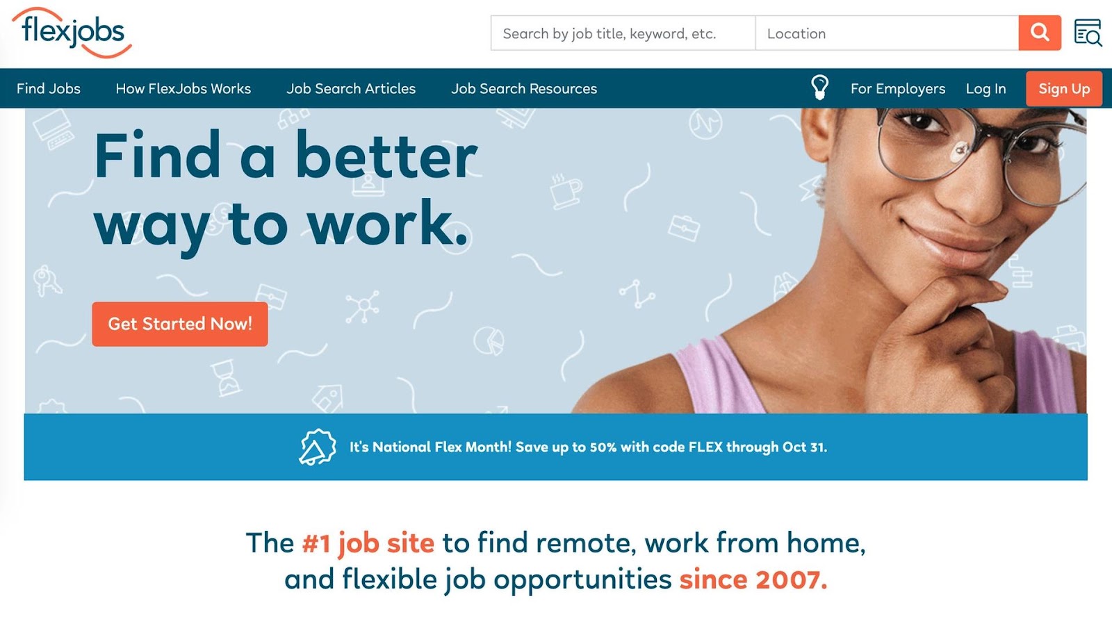 Flexjobs homepage screenshot