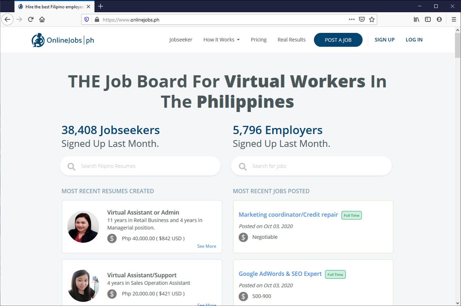 onlinejobs.ph screenshot