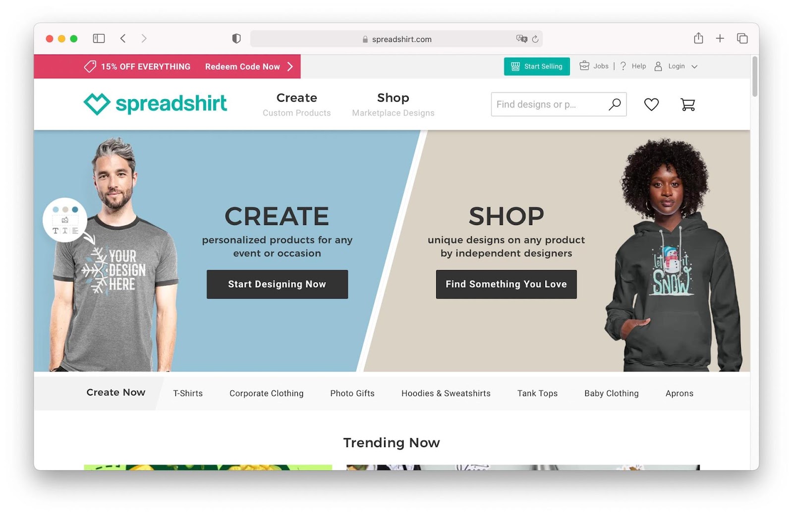 Spreadshirt homepage