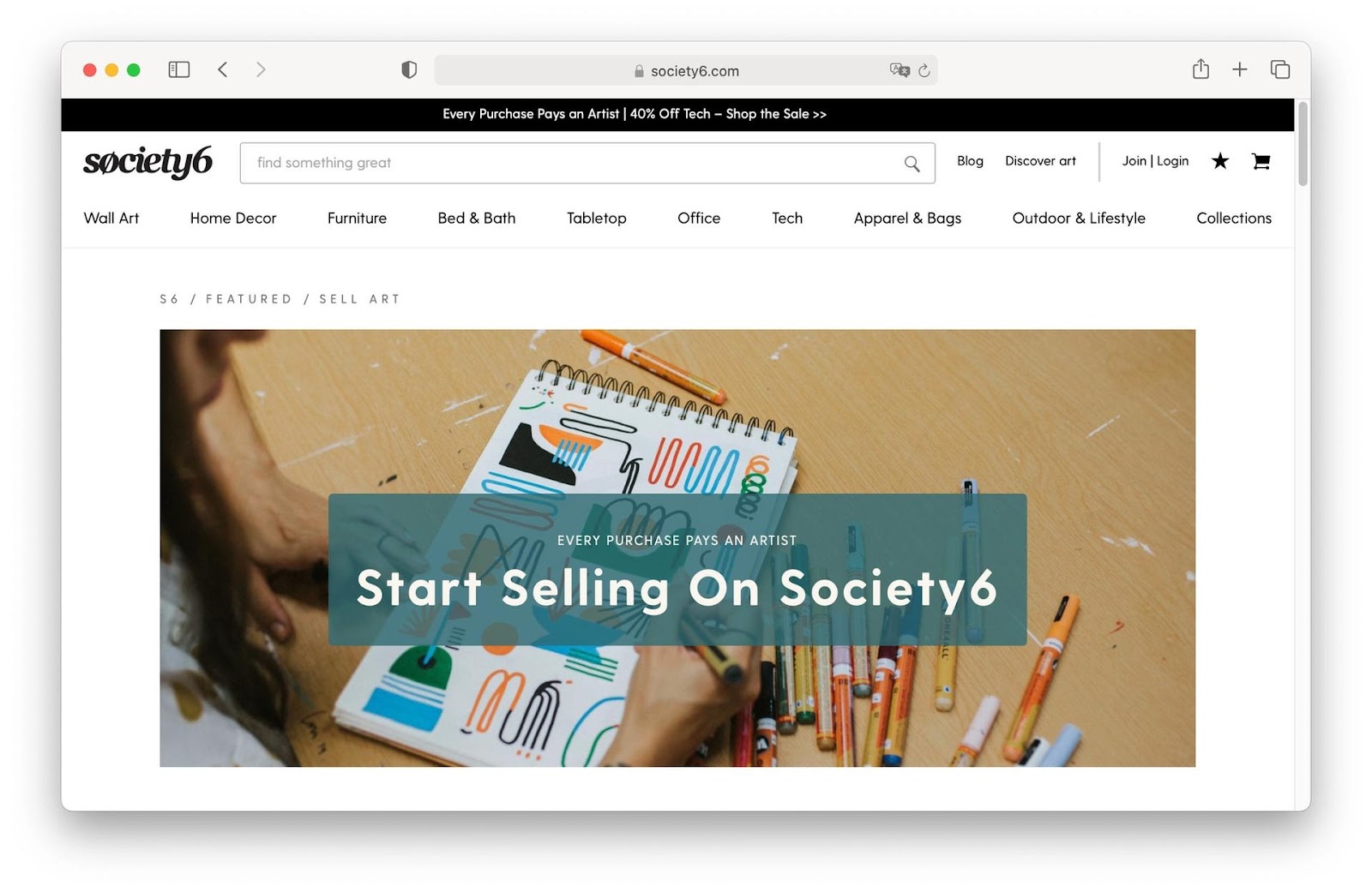 Society6 homepage