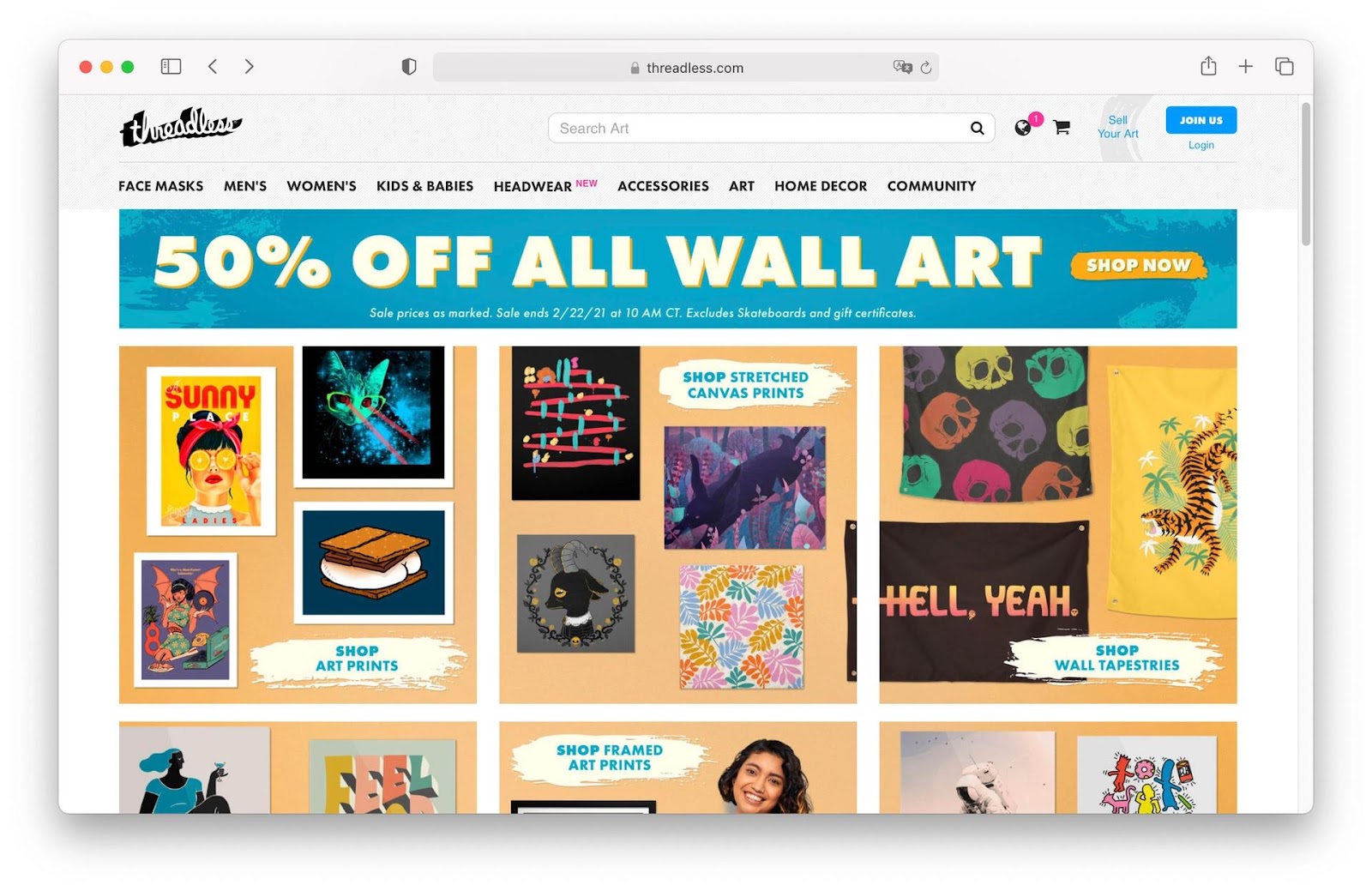 threadless homepage