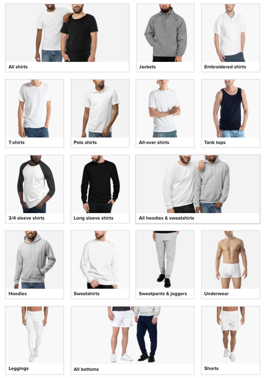 Printful apparel selection